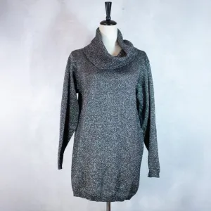 Jeanne Pierre Womens Wool Silver Metallic Sweater Turtleneck Black Tunic Size S