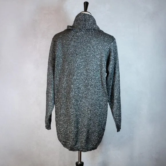 Jeanne Pierre Womens Wool Silver Metallic Sweater Turtleneck Black Tunic Size S