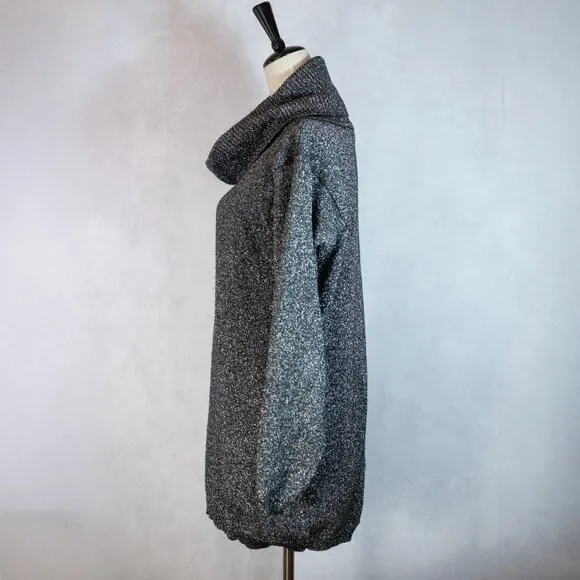 Jeanne Pierre Womens Wool Silver Metallic Sweater Turtleneck Black Tunic Size S
