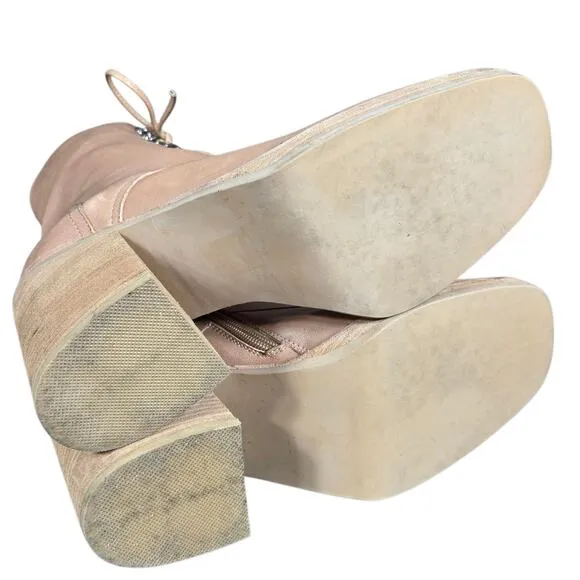 Jeffrey Campbell Dotti Boots Women 10 Beige Heeled Leather Lace Up Combat Anthro