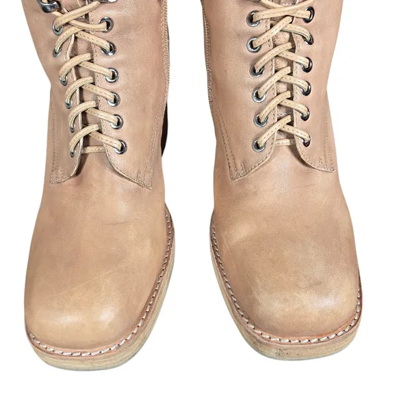 Jeffrey Campbell Dotti Boots Women 10 Beige Heeled Leather Lace Up Combat Anthro