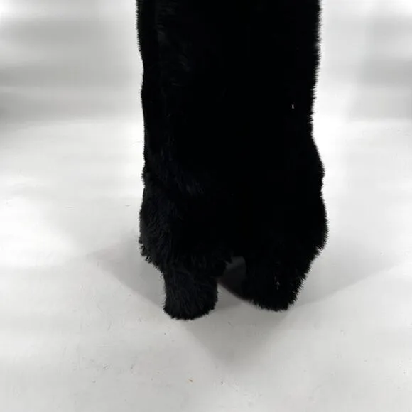 Jeffrey Campbell Fuzzie Boots 5.5 Black NWOT Faux Fur Tall Knee High Heel Glam