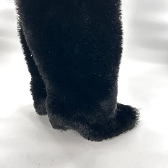 Jeffrey Campbell Fuzzie Boots 5.5 Black NWOT Faux Fur Tall Knee High Heel Glam