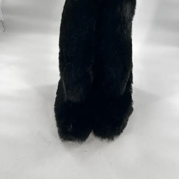 Jeffrey Campbell Fuzzie Boots 5.5 Black NWOT Faux Fur Tall Knee High Heel Glam