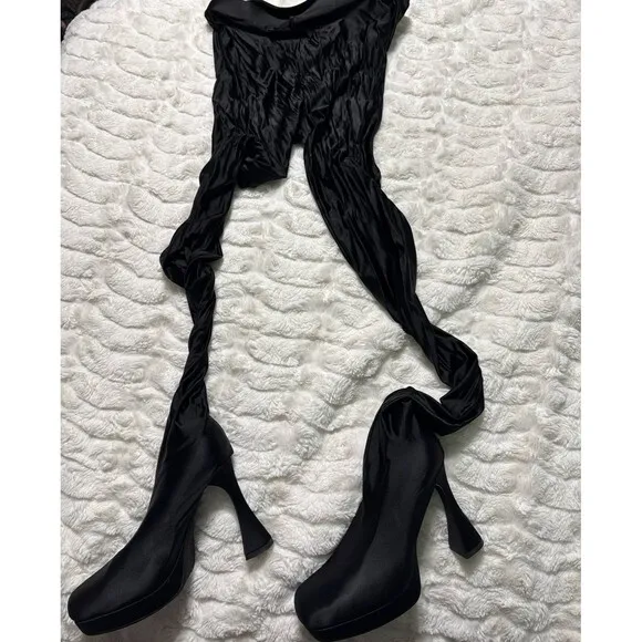 Jeffrey Campbell Pantalones Platform Pants Boot Black Stretch Fitted Boots NEW