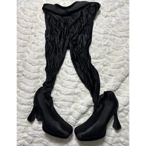 Jeffrey Campbell Pantalones Platform Pants Boot Black Stretch Fitted Boots NEW