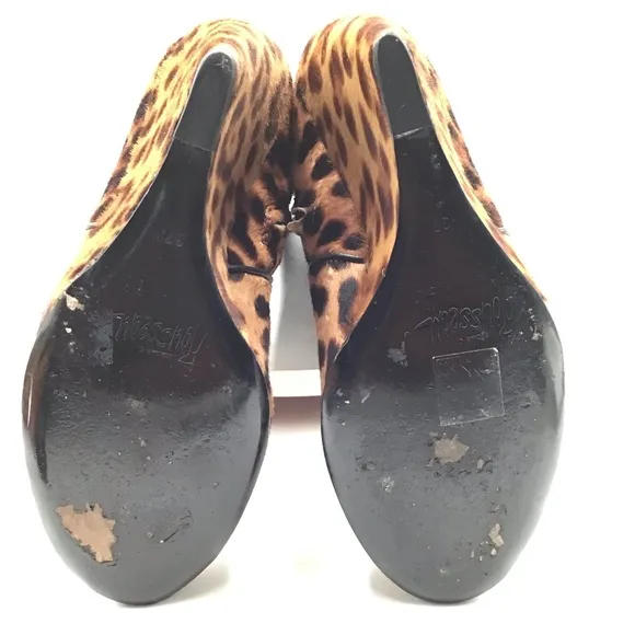 Jerome C Rousseau leopard print calf hair leather knee high wedge boots EU 37.5