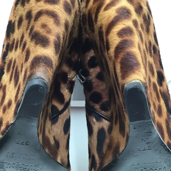 Jerome C Rousseau leopard print calf hair leather knee high wedge boots EU 37.5