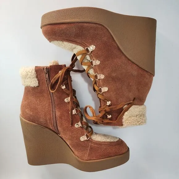 Jessica Simpson Maelyn Suede Shearling Wedge Boots