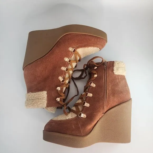Jessica Simpson Maelyn Suede Shearling Wedge Boots