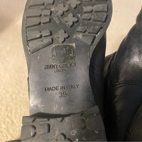 Jimmy Choo Leather Buckle Biker Fur Lined Boots