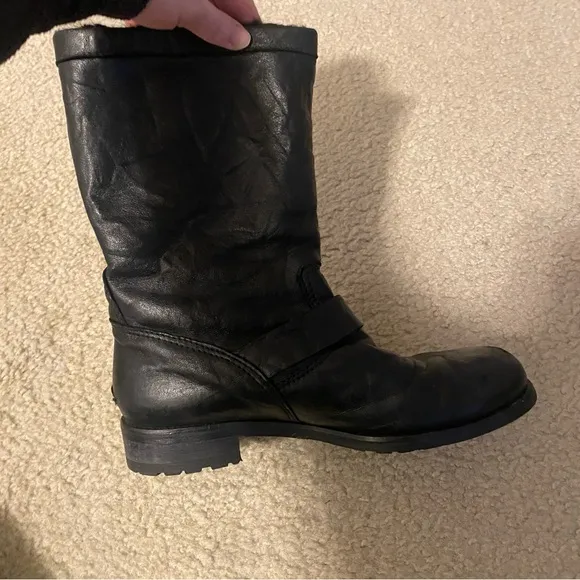 Jimmy Choo Leather Buckle Biker Fur Lined Boots