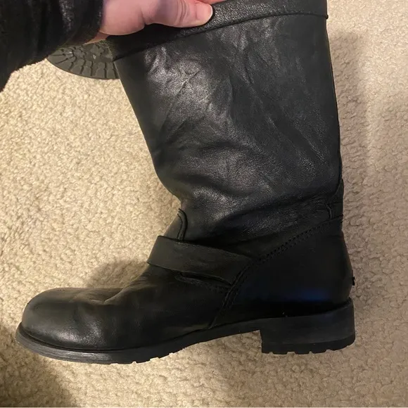 Jimmy Choo Leather Buckle Biker Fur Lined Boots