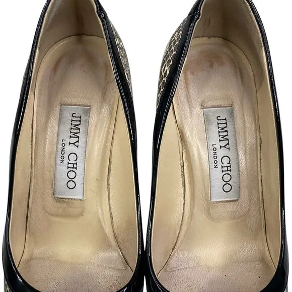 Jimmy Choo Women’s Snake Skin Cream Black Heels Size 35.5 US 5.5