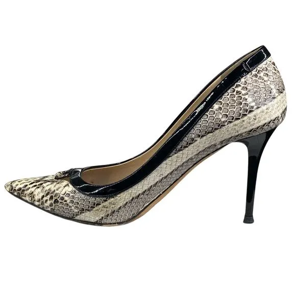 Jimmy Choo Women’s Snake Skin Cream Black Heels Size 35.5 US 5.5