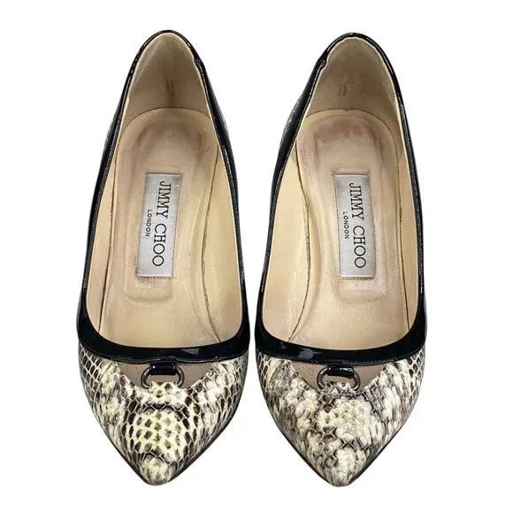 Jimmy Choo Women’s Snake Skin Cream Black Heels Size 35.5 US 5.5