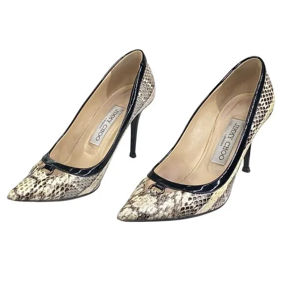 Jimmy Choo Women’s Snake Skin Cream Black Heels Size 35.5 US 5.5