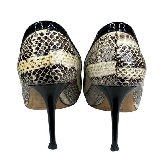 Jimmy Choo Women’s Snake Skin Cream Black Heels Size 35.5 US 5.5