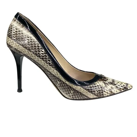 Jimmy Choo Women’s Snake Skin Cream Black Heels Size 35.5 US 5.5