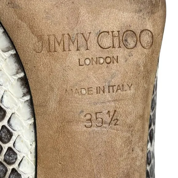 Jimmy Choo Women’s Snake Skin Cream Black Heels Size 35.5 US 5.5