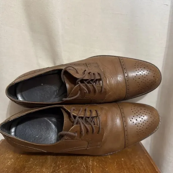 JM 1850 Oxford Dress Shoes Brown Leather Brogue Patina Brazil Mens 9.5 M