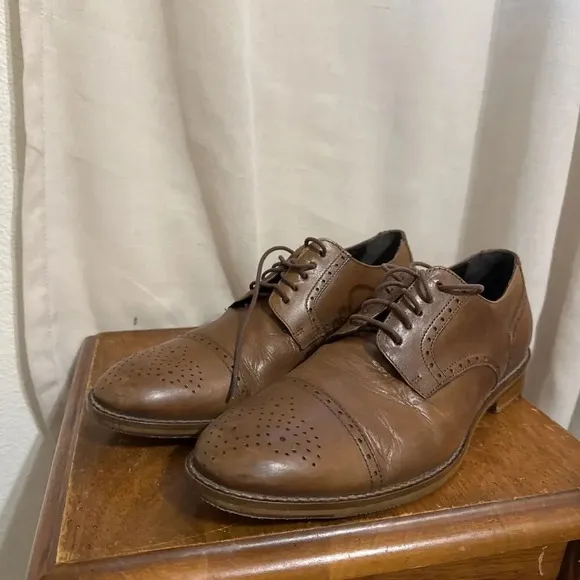 JM 1850 Oxford Dress Shoes Brown Leather Brogue Patina Brazil Mens 9.5 M