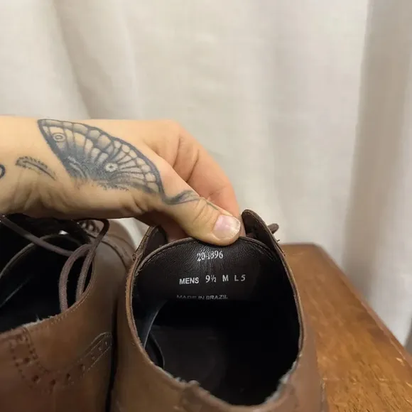 JM 1850 Oxford Dress Shoes Brown Leather Brogue Patina Brazil Mens 9.5 M