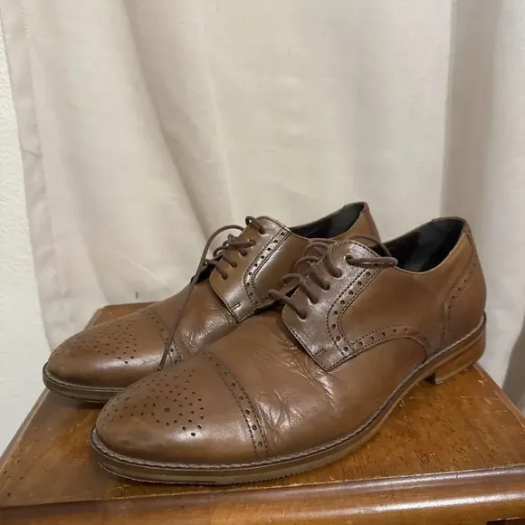 JM 1850 Oxford Dress Shoes Brown Leather Brogue Patina Brazil Mens 9.5 M