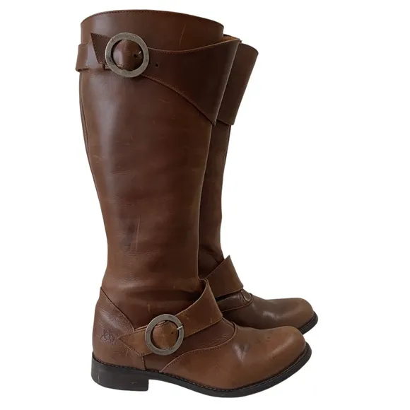John Fluevog Brown Leather Knee-High Boots sz 7 - riding - outdoor - buckle