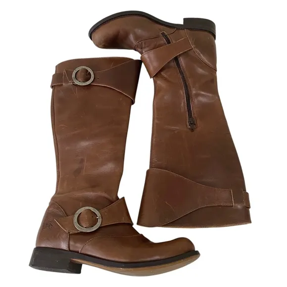 John Fluevog Brown Leather Knee-High Boots sz 7 - riding - outdoor - buckle