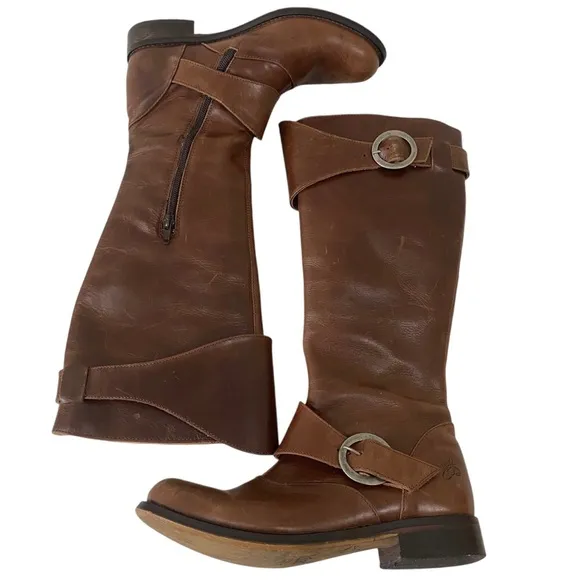 John Fluevog Brown Leather Knee-High Boots sz 7 - riding - outdoor - buckle