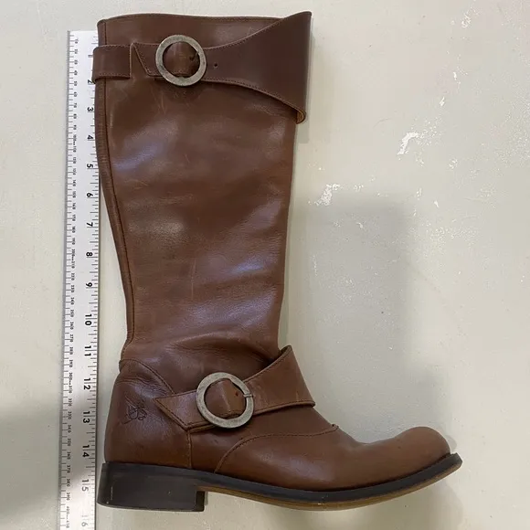 John Fluevog Brown Leather Knee-High Boots sz 7 - riding - outdoor - buckle