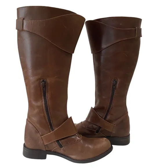 John Fluevog Brown Leather Knee-High Boots sz 7 - riding - outdoor - buckle