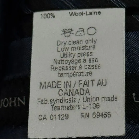 John Varvatos Blazer Mens Size 44R Navy 100% Wool Suit Jacket Union Made Canada
