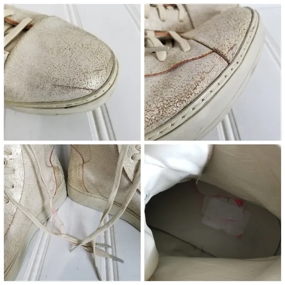 John Varvatos Sneakers Mens Size 11 Tan Metallic Leather High Top Tennis Shoes