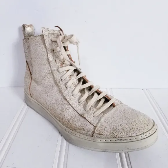 John Varvatos Sneakers Mens Size 11 Tan Metallic Leather High Top Tennis Shoes
