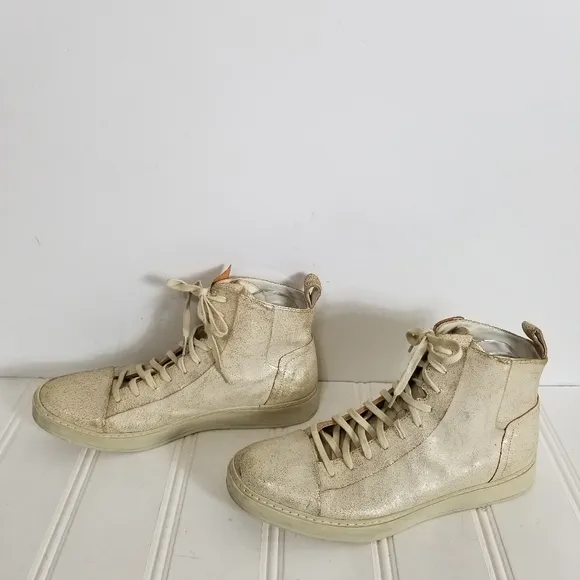 John Varvatos Sneakers Mens Size 11 Tan Metallic Leather High Top Tennis Shoes