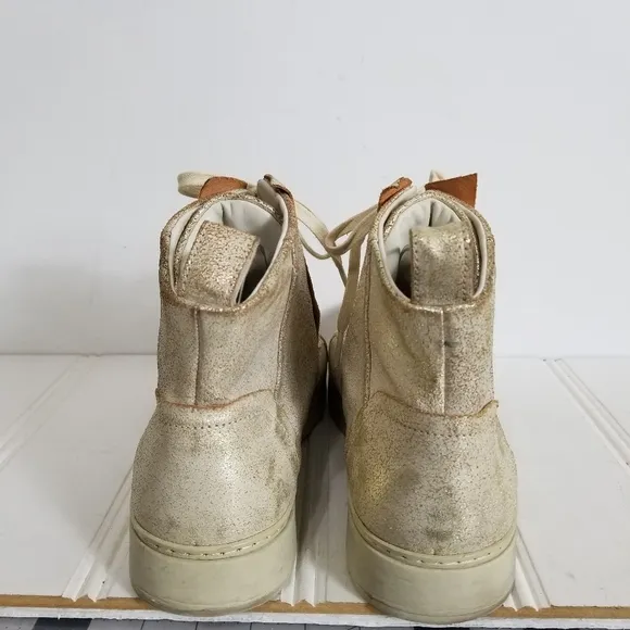 John Varvatos Sneakers Mens Size 11 Tan Metallic Leather High Top Tennis Shoes