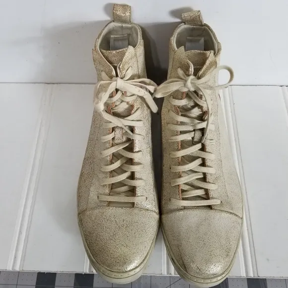John Varvatos Sneakers Mens Size 11 Tan Metallic Leather High Top Tennis Shoes