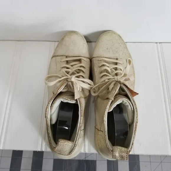 John Varvatos Sneakers Mens Size 11 Tan Metallic Leather High Top Tennis Shoes