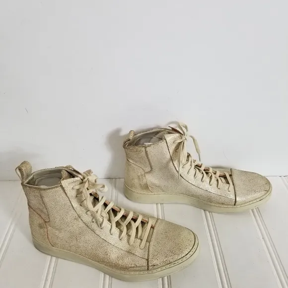 John Varvatos Sneakers Mens Size 11 Tan Metallic Leather High Top Tennis Shoes