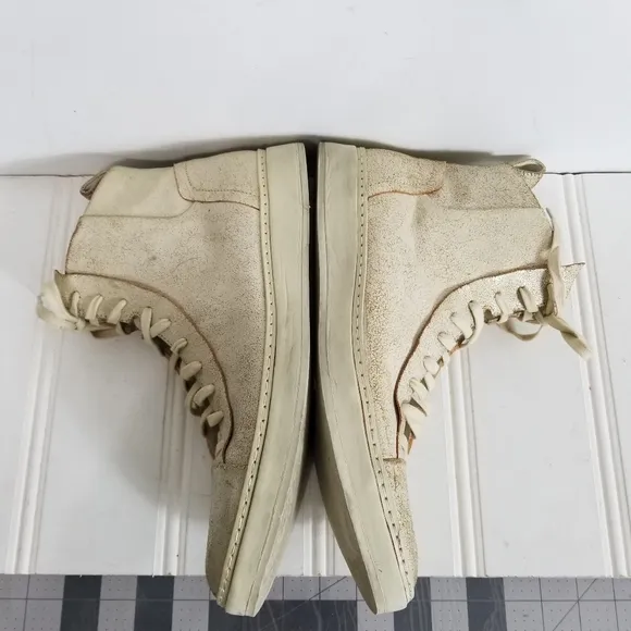 John Varvatos Sneakers Mens Size 11 Tan Metallic Leather High Top Tennis Shoes