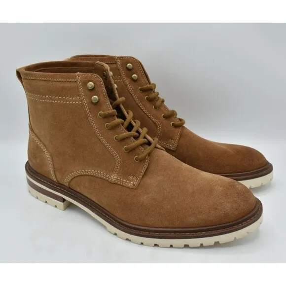 Johnston &amp; Murphy Mens Size 9.5 Barrett Taupe Suede Plain Toe Boots Shoes
