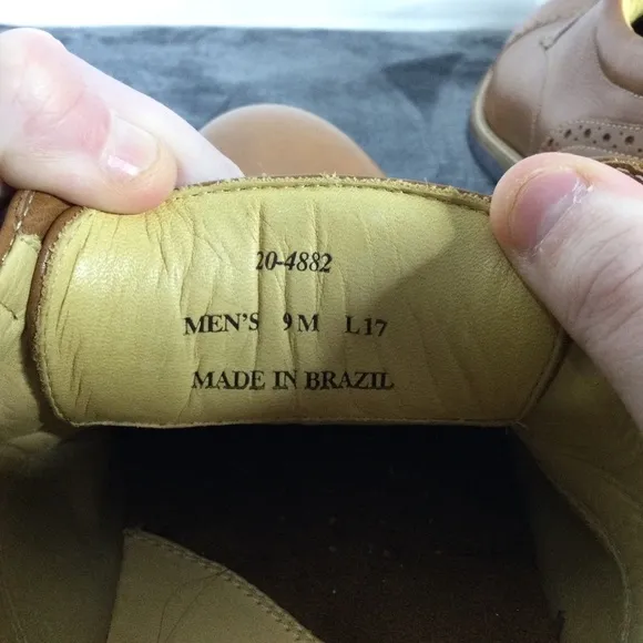 Johnston &amp; Murphy Men's Tan Leather 20-4882 Sheepskin Size 9 Made In Brazil
