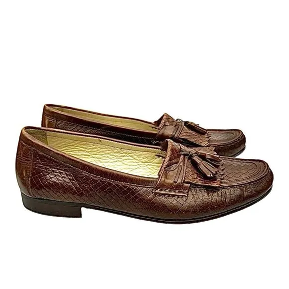 Johnston &amp; Murphy Woven Top Kilt Tassel Leather Loafer Size 8.5 Medium Italy