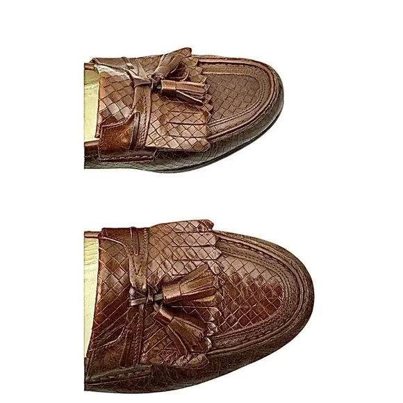 Johnston &amp; Murphy Woven Top Kilt Tassel Leather Loafer Size 8.5 Medium Italy