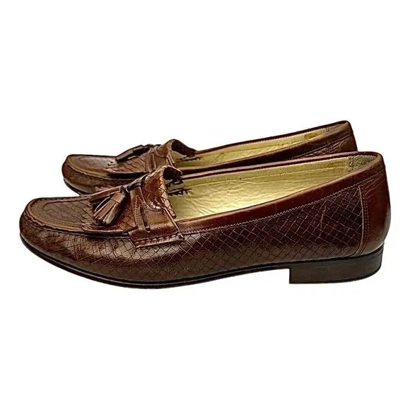 Johnston &amp; Murphy Woven Top Kilt Tassel Leather Loafer Size 8.5 Medium Italy
