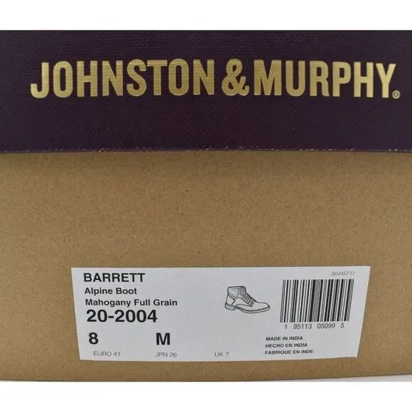 Johnston &amp; Murphy Mens Size 8 Barrett Mahogany Full Grain Leather Alpine Boots