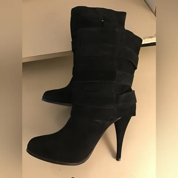 Joie women black suede platform heel boots US 10