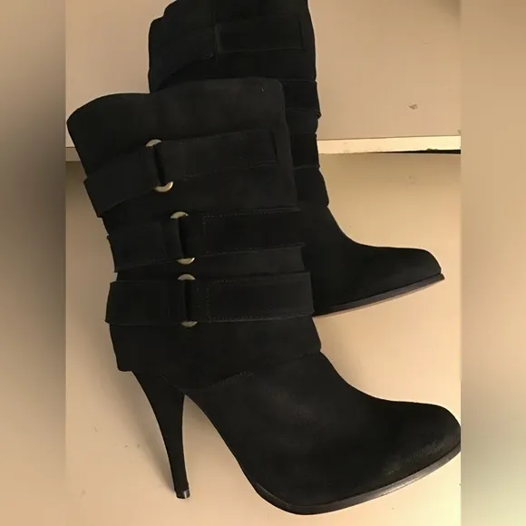 Joie women black suede platform heel boots US 10